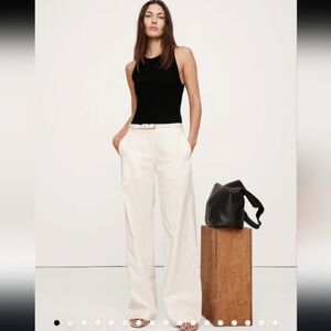 Banana Republic Silk Linen Classic Lightweight Preppy Cream Wide Leg Pant 8P